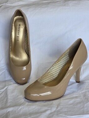 Madden Girl Nude Patent Square Toe Platform Pumps Sz 7.5 Old Money Quiet Luxury